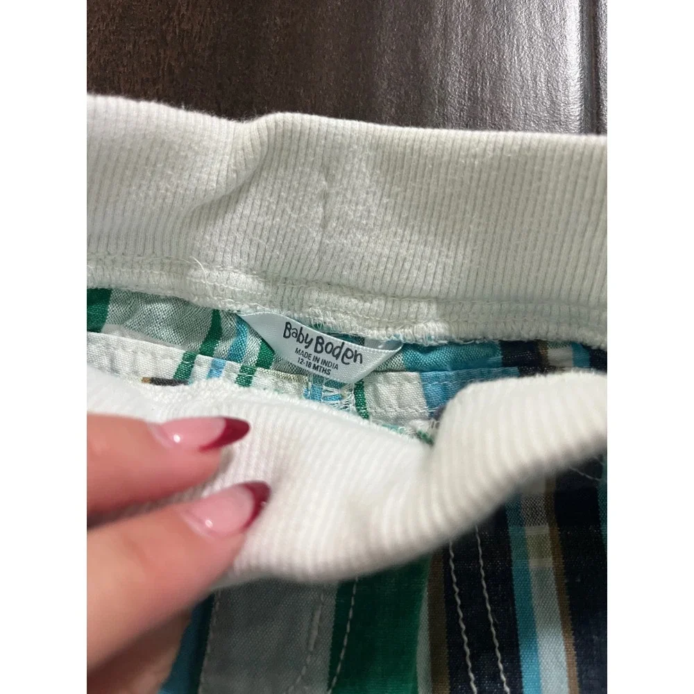 Baby Boden Green Blue Plaid Pull On Pants 12-18 Months Ribbed Waistband - Picture 3 of 6